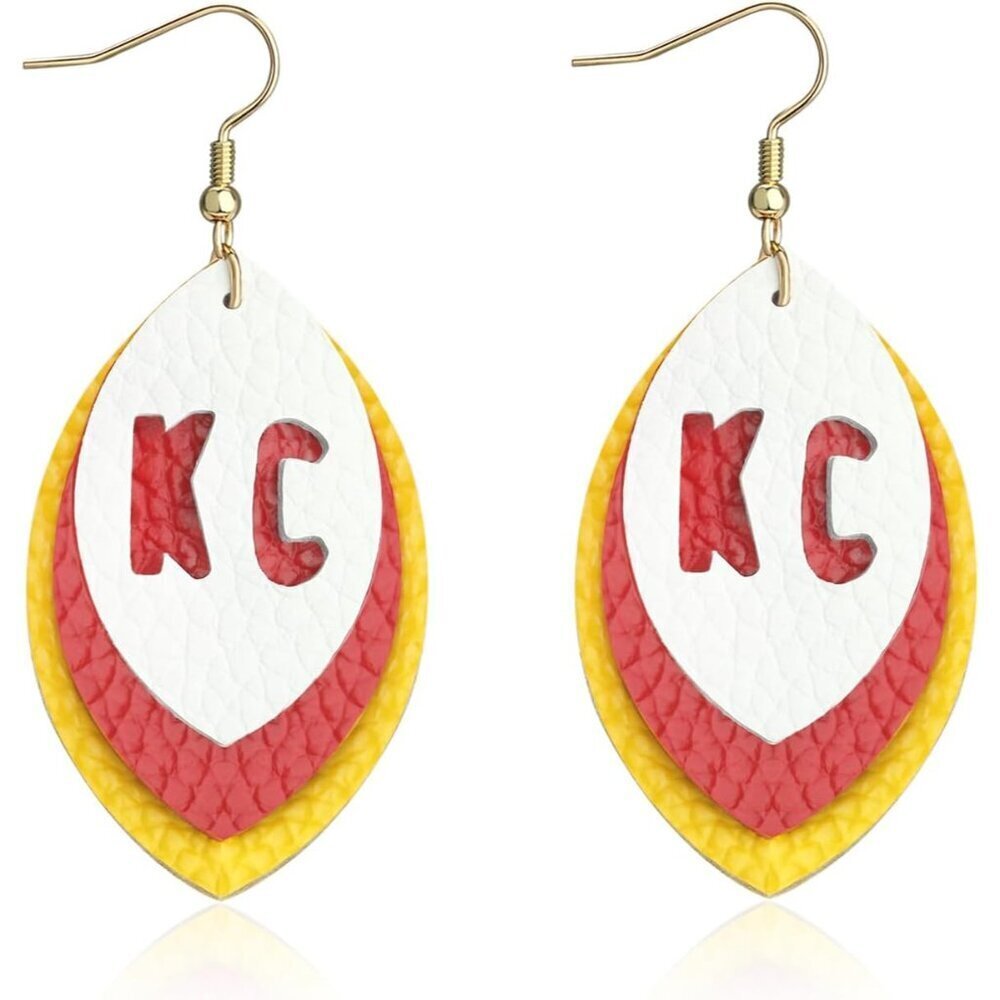 Leather Earrings for Football Fans Kansas City Inspired Jewelry Drop - Picture 3 of 5